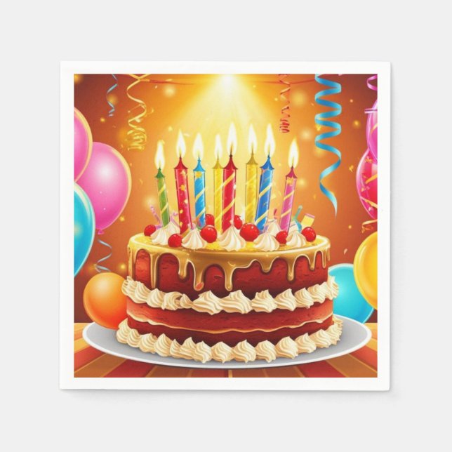 Serviette En Papier Gâteau et bougies d'anniversaire (Devant)