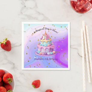 Serviette En Papier Gâteau Licorne Étincelle Bleu Violet 4e Anniversai