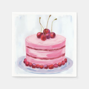 Serviette En Papier Gâteau Rose Cerise Fête Aquarelle Fête