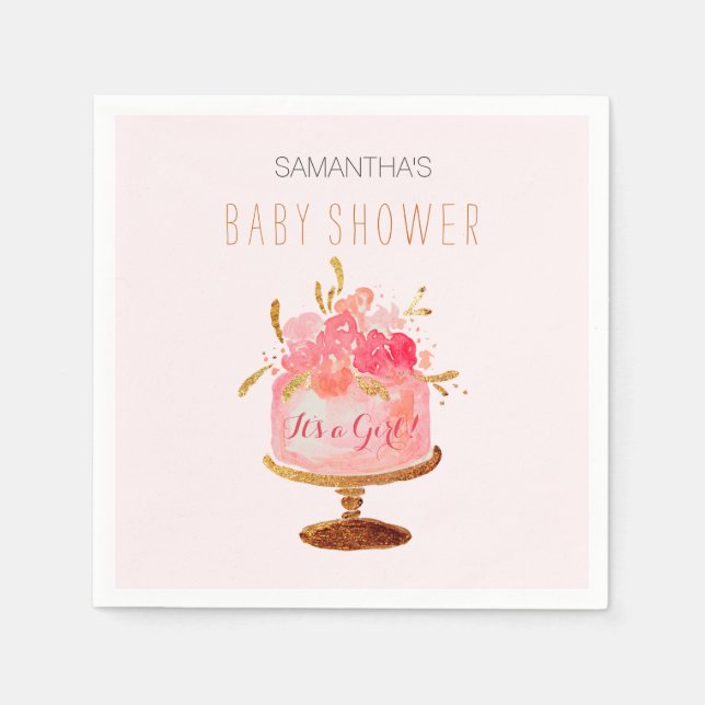 Serviette En Papier Gâteau rose floral C'est une serviette Baby shower (Devant)