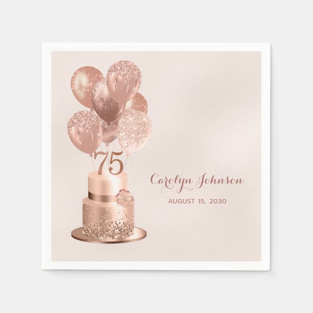 Serviette En Papier Gâteau Rose Gold 75e Anniversaire (Devant)