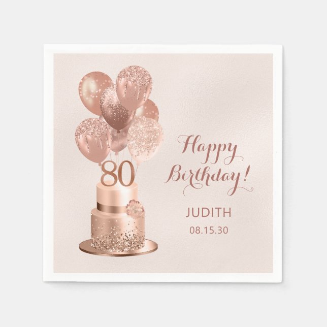 Serviette En Papier Gâteau Rose Gold pour 80e Anniversaire  (Devant)
