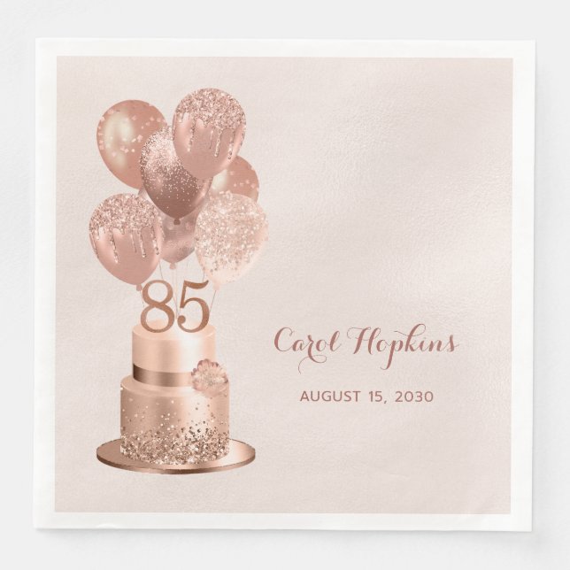 Serviette En Papier Gâteau Rose Gold pour le 85e Anniversaire (Devant)