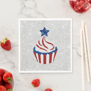 Serviette En Papier Gâteau rouge, blanc et bleu avec paillettes pour l