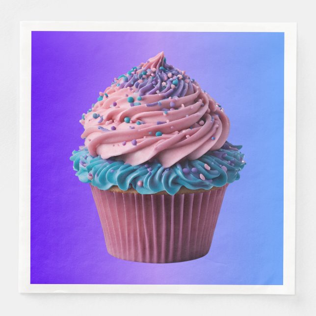 Serviette En Papier Gâteau Vanille Rose et Bleu (Devant)