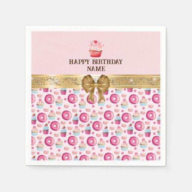 Serviette En Papier Gâteaux d'anniversaire à l'aquarelle, Cupcakes, et (Devant)