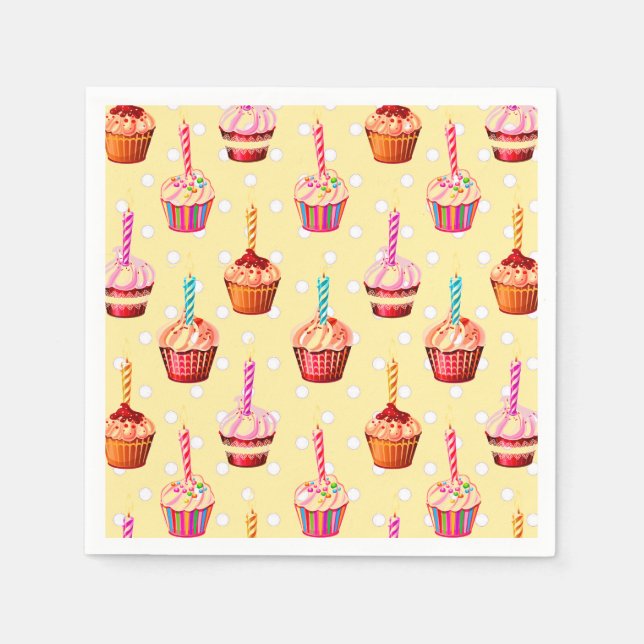 Serviette En Papier Gâteaux d'anniversaire et pois (Devant)