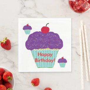 Serviette En Papier Gâteaux de fête Cerise Glaçage Violet Délicieux