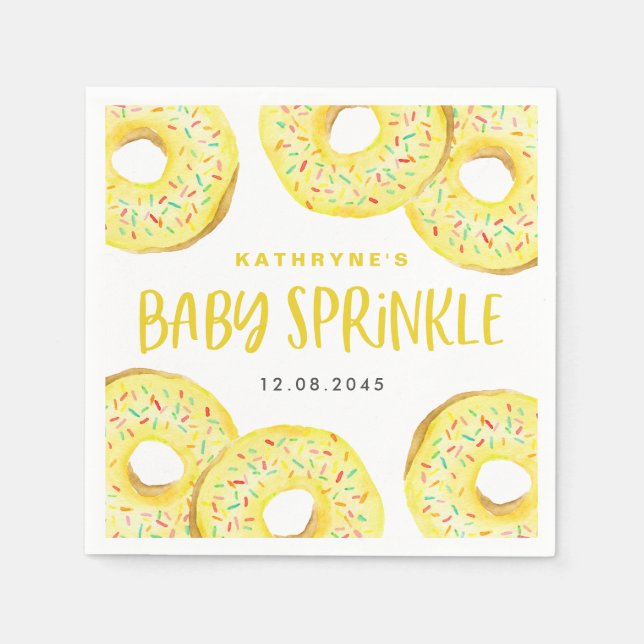 Serviette En Papier Gâteaux Donuts Jaune à l'Eau Colorés Baby Sprinkle (Devant)