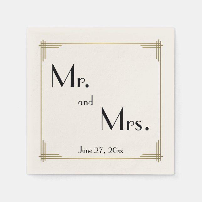 Serviette En Papier Gatsby Ecru Art Déco Mariages serviettes (Devant)
