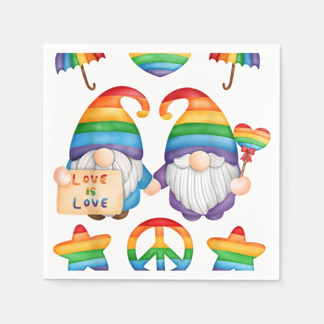 Serviette En Papier Gay Couple Gnomes Pride, Mr & Mr Gay Mariage, Son (Devant)