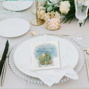 Serviette En Papier Gazebo élégant colombes fleurs Shower de mariage