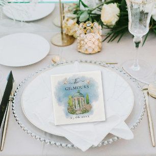 Serviette En Papier Gazebo élégant   fleurs colombes Mariage Luxe