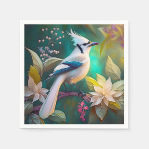 Serviette En Papier Geai à ailes de sarcelle à touffe blanche oiseau d