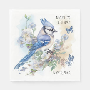 Serviette En Papier Geai bleu Fleurs de printemps Fête d'anniversaire