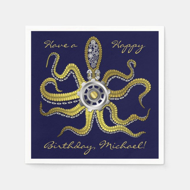 Serviette En Papier Gears Steampunk Octopus Kraken (Devant)
