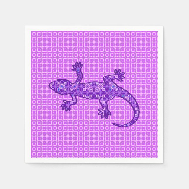 Serviette En Papier Gecko batik tribal - violet et améthyste pourpre (Devant)