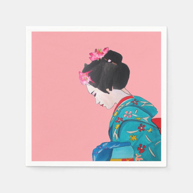 Serviette En Papier Geisha avec cerise fleur maison japonaise (Devant)