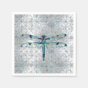 Serviette En Papier Gemstone Dragonfly sur motif de géométrie sacrée