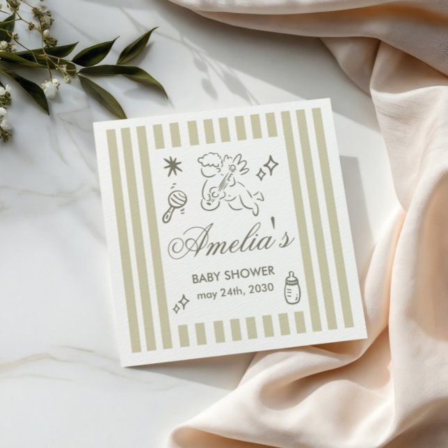 Serviette En Papier Gender Neutral doodle cupid Baby Shower Green (Créateur téléchargé)