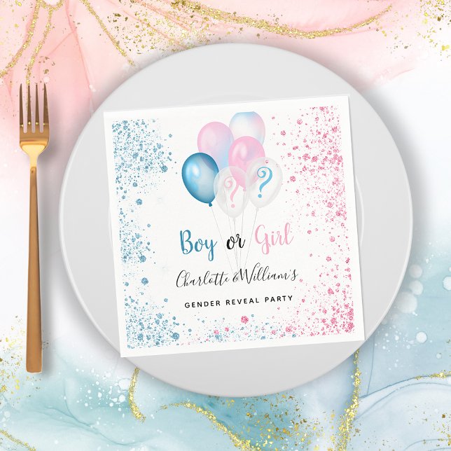 Serviette En Papier Gender reveal party boy girl blue pink glitter (Créateur téléchargé)