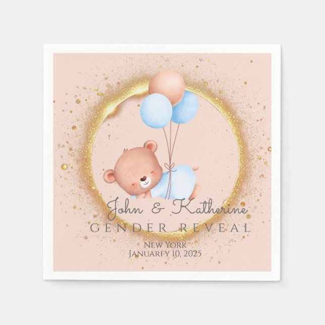SERVIETTE EN PAPIER GENDER REVEAL TEDDY BEAR (Devant)