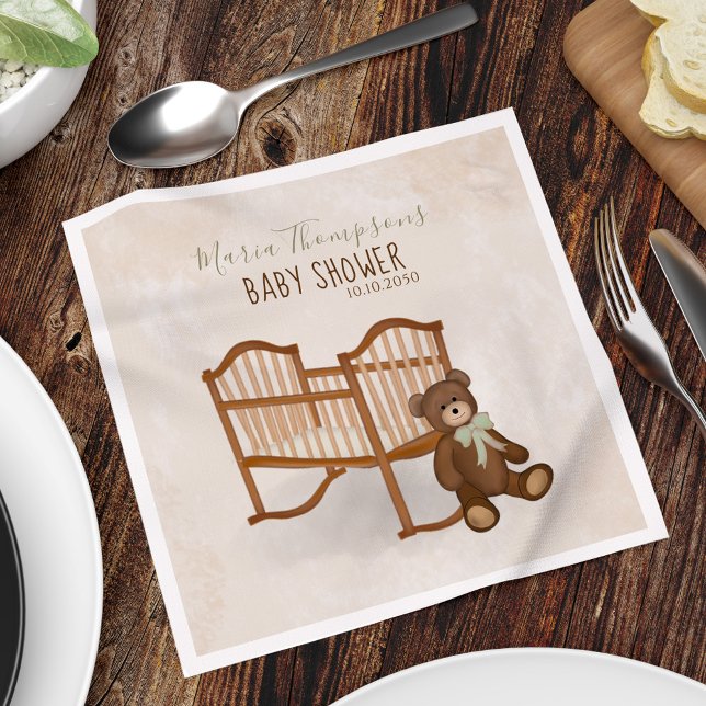 Serviette En Papier Genre Neutre Teddy Bear mignonne Simple Nursery (Gender neutral baby shower napkins. )