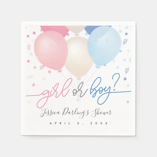 Serviette En Papier Genre Révéler Ballons rose et bleu (Devant)