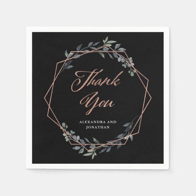 Serviette En Papier Geo Black vert | Mariage or Rose (Devant)