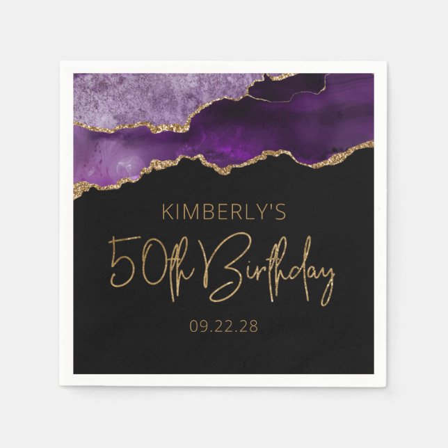 Serviette En Papier Géode Agate Chic Purple Gold 50e anniversaire (Devant)