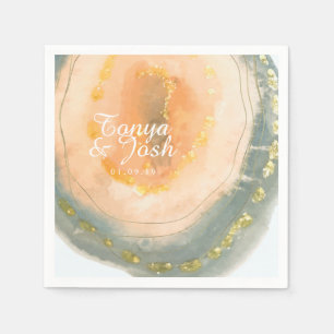 Serviette En Papier Géodes de corail d'agate aquarelle Mariage