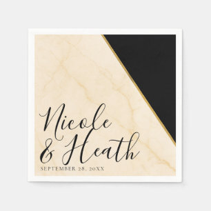 Serviette En Papier Géométrie dorée Luxe Marbre Ivoire & Or Mariage