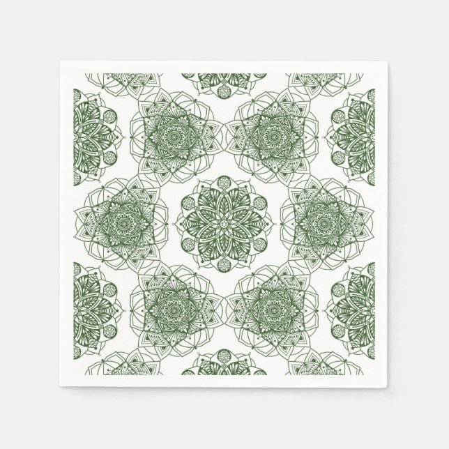 Serviette En Papier Géométrie du mandala vert (Devant)