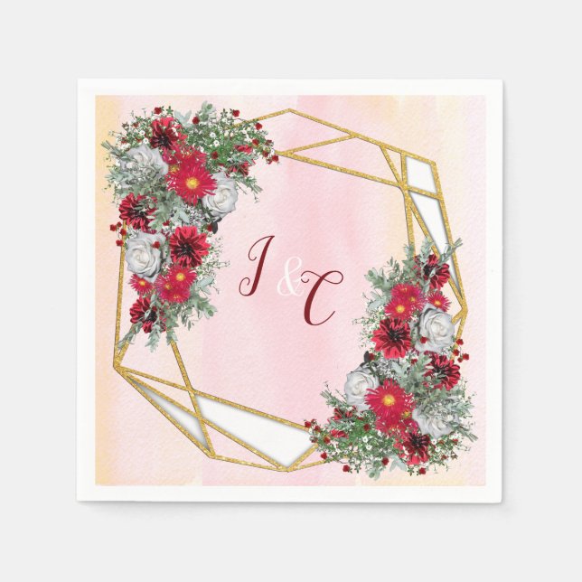 Serviette En Papier Géométrique - Bouquets Bourgogne Parties scintilla (Devant)