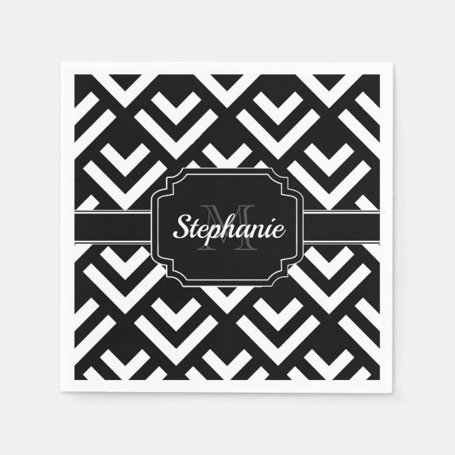 Serviette En Papier Géométrique noir et blanc (Devant)