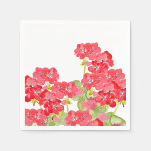 Serviette En Papier Geraniums d'aquarelles rouges