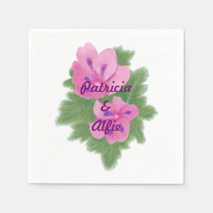 Serviette En Papier Geraniums violets roses Mariages personnalisés ser