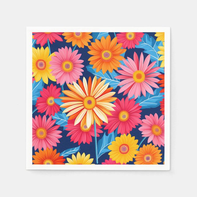 Serviette En Papier Gerbera Daisies Vibrant Plante Fleurs (Devant)