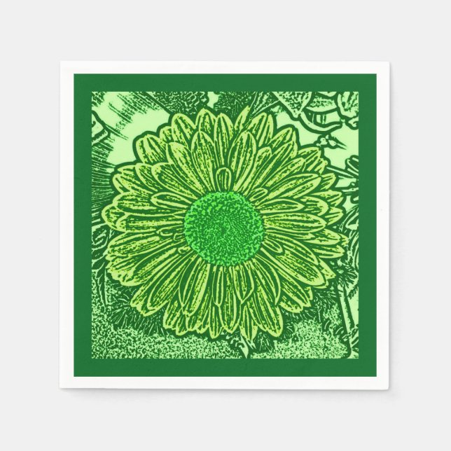 Serviette En Papier Gerbera Daisy Block Imprimer, Emerald & Lime Green (Devant)