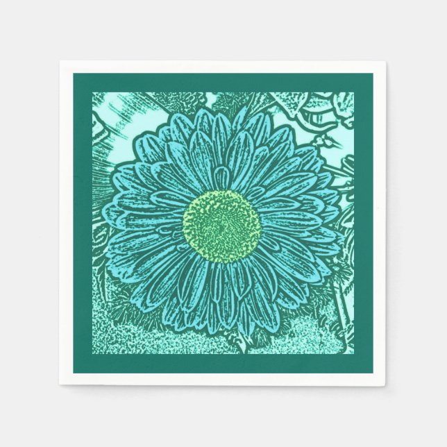 Serviette En Papier Gerbera Daisy Block Imprimer, Turquoise et Aqua (Devant)