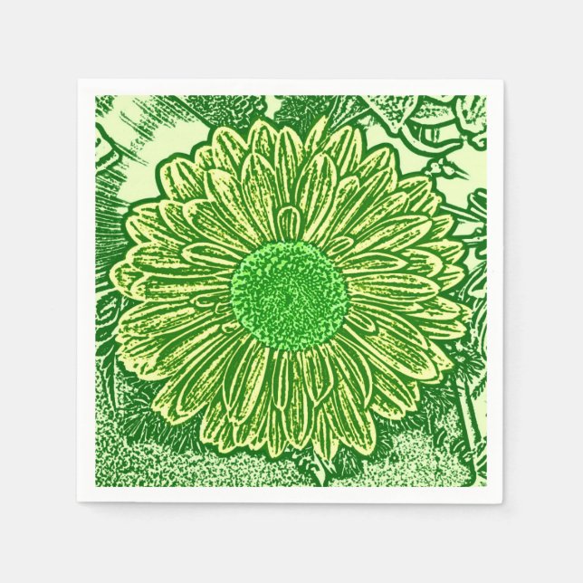 Serviette En Papier Gerbera Daisy Block Imprimer - vert citron (Devant)