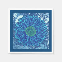 Gerbera Daisy Block Print, Cerulean & Indigo Blue