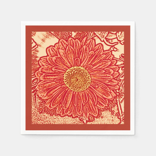 Serviette En Papier Gerbera Daisy Block Print, Mandarin Orange (Devant)