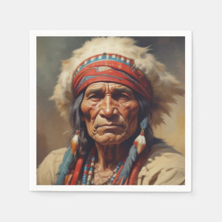 Serviette En Papier Geronimo Portrait du chef guerrier indien