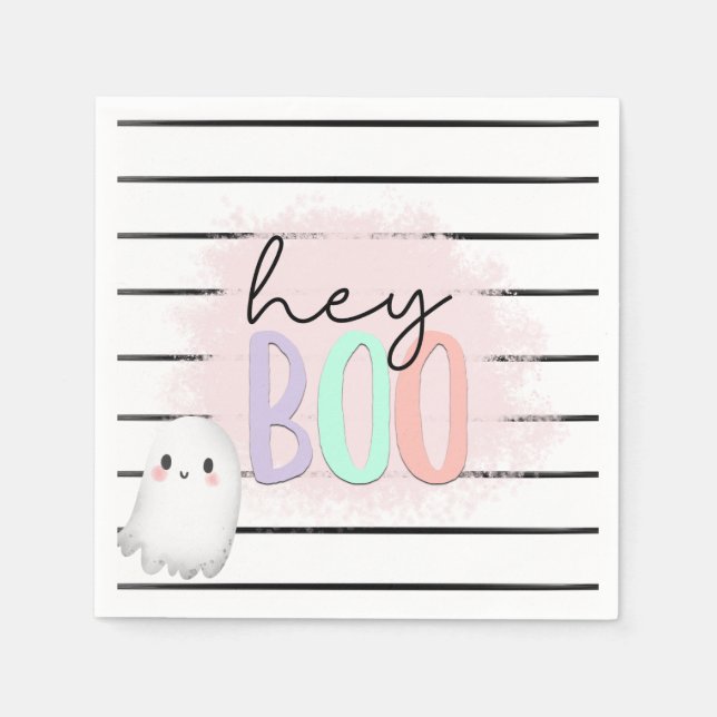Serviette En Papier Ghost Hey Boo Pastel Pink Halloween Anniversaire (Devant)