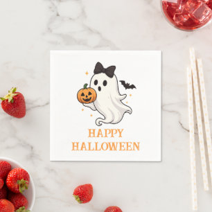 Serviette En Papier Ghost mignon avec Bow et Citrouille Halloween