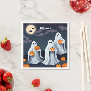 Serviette En Papier Ghosts adorables tenant des Citrouilles sous une P
