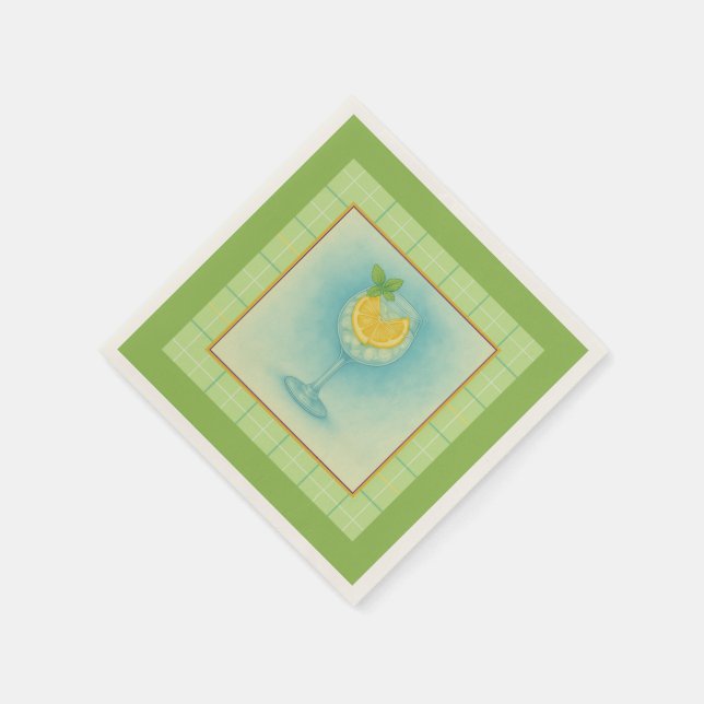 Serviette En Papier Gin & Tonic Cocktail Napkin – Mint Plaid (Coin)