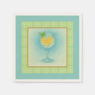 Serviette En Papier Gin & Tonic Cocktail Napkin – Mint Plaid