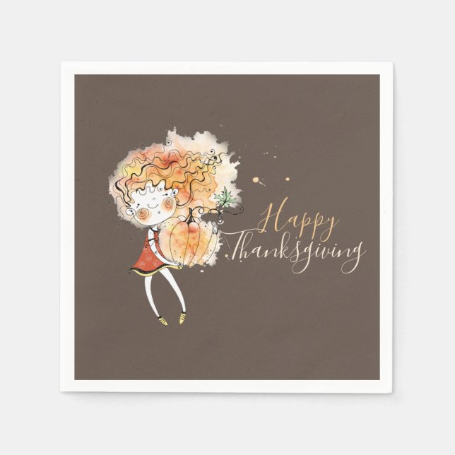 Serviette En Papier Ginger Girl avec Citrouille Thanksgiving (Devant)